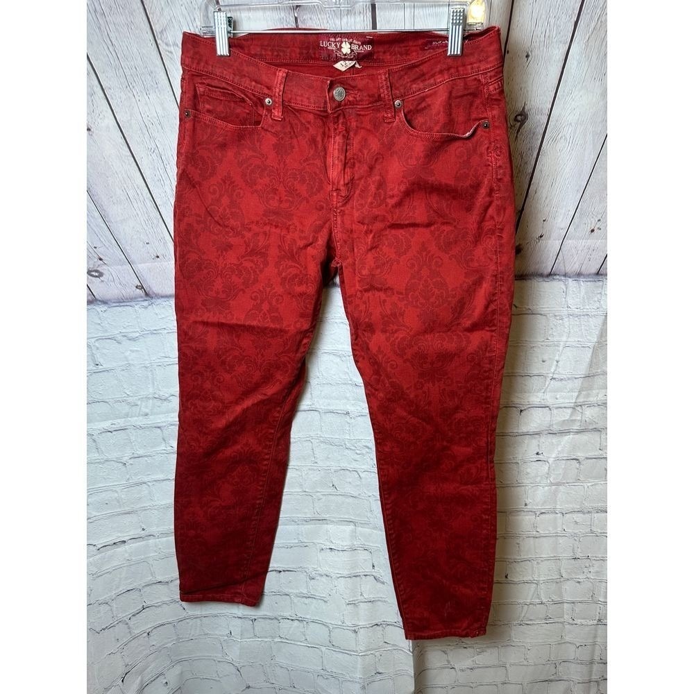 Lucky Brand Red Floral Pattern Jeans Casual Denim Pants Size 12/31